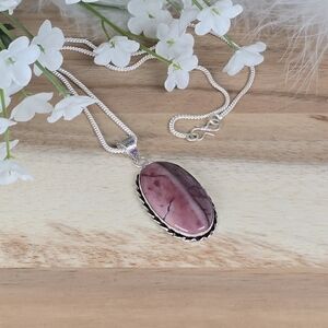 Vintage Style Rhodonite Gemstone Pendant Necklace Rhodochrosite Country Boho New